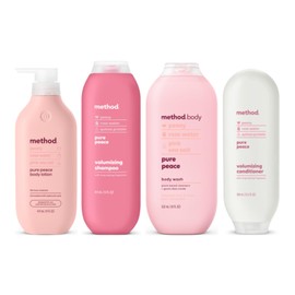 Method Pure Peace, Body Lotion 14 Fl Oz, Body Wash 18 Fl Oz, Volumizing Shampoo 14 Fl Oz, Volumizing Conditioner 13.5 Fl Oz (Variety Pack)