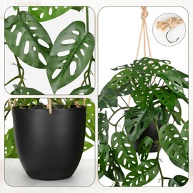 Large Fake Hanging Plants in Pot with Hook, 37" Artificial Hanging Monstera Albo Vines Plants, Fake Potted Greenery Plant for Room Wall Living Room Bathroom Kitchen, Big Faux Ivy Houseplants for Shelf