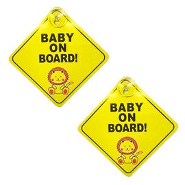 2 Pcs Baby On Board Sign for Car, Baby On Board Badge with Suction Cups, Reusable Babys On Board Sticker for Car (12x12cm)