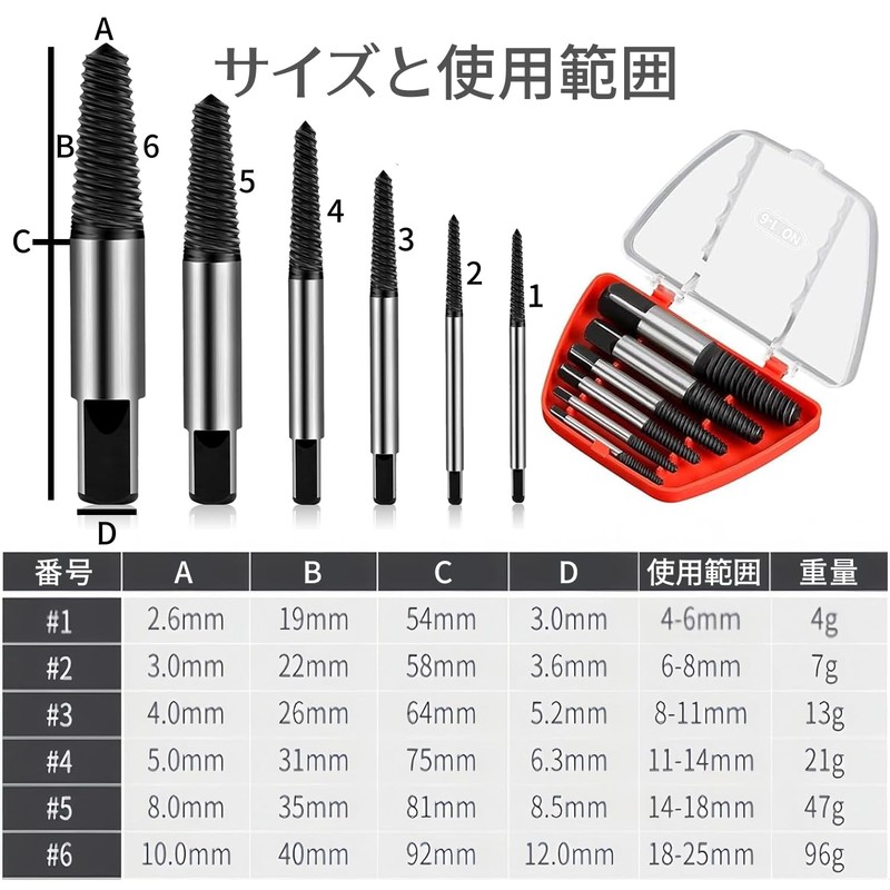 Extractor, 6-piece Set, For Removing Broken Bolts, Screw Extractor, Special