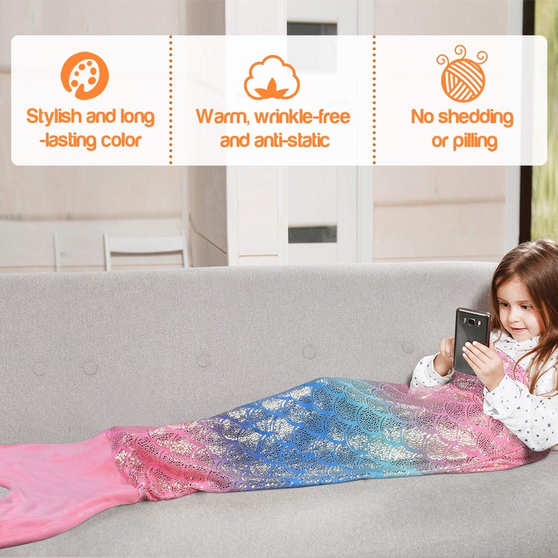 Catalonia Classy Glitter Mermaid Tail Blanket, Soft Warm Plush Fleece