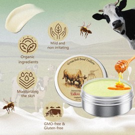Beef Tallow Skincare, Beef Tallow Bio, Tallow Balm, Rindertalg Bio Creme, Beef Tallow 100% Grass Fed, Beef Tallow Skincare Honey, Tief Feuchtigkeitsspendende, Trockenheitslindernde, Leichte Textur