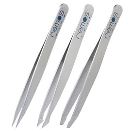 Remos Tweezers Set of 3 with Eyebrow, Splitter and Combination Tweezers in Satin