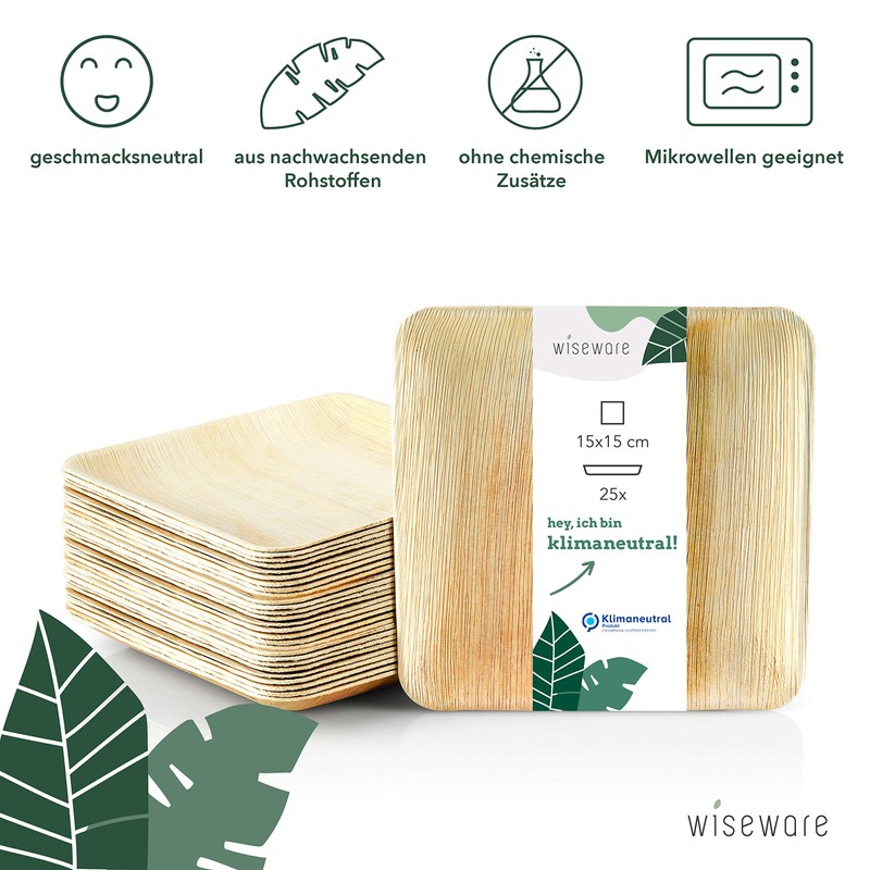 wiseware Palm Leaf Plates - Pack of 25 Disposable Plates