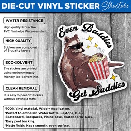 Set 3PCS - Even Baddies Get Saddies Sticker Funny Raccoon Mental Health 2" Water Assistant, Vinyl Waterproof Die-Cut Sticker for Laptop, Water Bottle, Hard Hat, Helmet, Car, Phone (2 inches)
