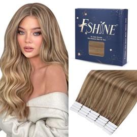 fshine Tape ins Invisible Extensions 18inch 50g Human Hair Double Sided Extensions Glue in Hair Balayage Color 10 Golden Brown to 16 Dark Blonde Extensions 20pcs Skin Weft Hair Tape in Extensions