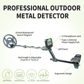 JuniHo Professional Outdoor Metal Detector for Adults-Waterproof, 5 Versatile Modes, Ultra Precise Detection, Lightweight & Portable,Ideal for Archaeology, Beach, Forest Exploration & Treasure Hunting