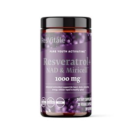 ResVitále Resveratrol + NAD & Miricell 1000 mg - Advanced Antioxidant Support for Brain, Heart, Energy & More - 30 Veggie Capsules (30 Servings)