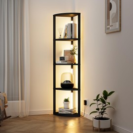 VILICK Corner Shelf with Light 5 Tier Tall Standing Shelf Dimmable Corner Floor Lamp with Shelves LED Corner Bookshelf Display Cabinet Shelf for Living Room, Bedroom, Home Decor