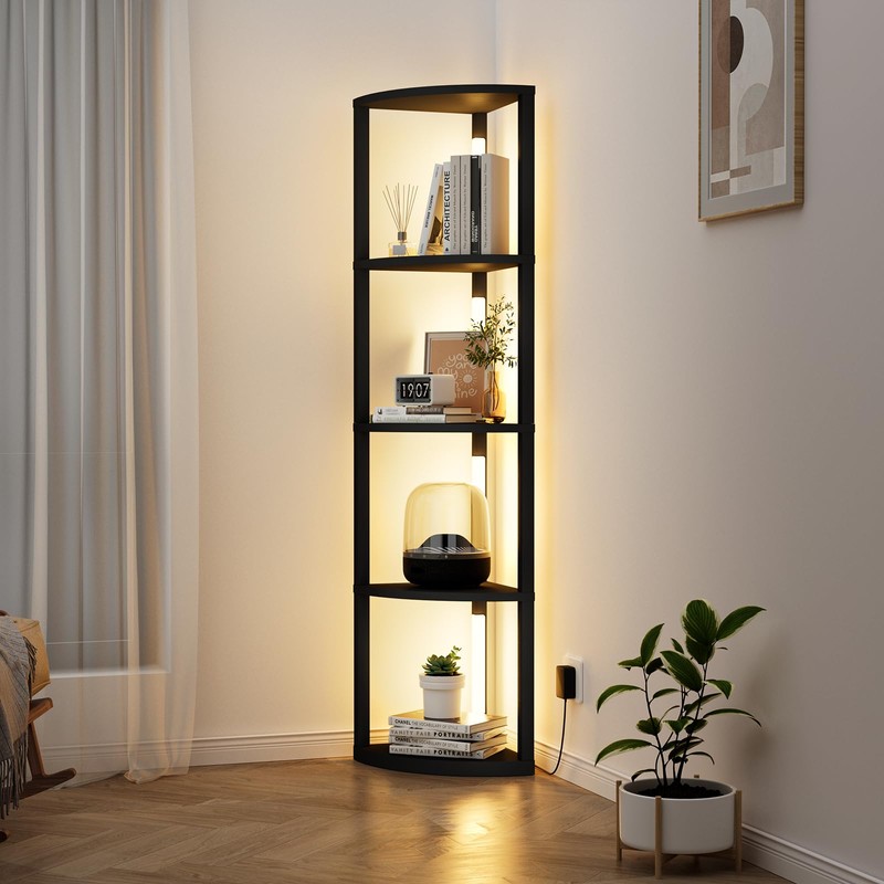 VILICK Corner Shelf with Light 5 Tier Tall Standing Shelf