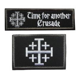 SpaceAuto Bundle 2 Pieces Jerusalem Cross Crusader 3.15" x 1.97" and Time for another Crusade Tactical Morale Patch 3.94" x 1.18" Black & White