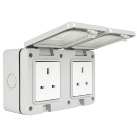 Double Gang Weatherproof 2 x 3 Pin UK Power Socket Outdoor Outlet IP55 White [Double Gang 2x Power]