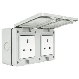 Double Gang Weatherproof 2 x 3 Pin UK Power Socket Outdoor Outlet IP55 White [Double Gang 2x Power]