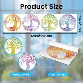 ANATTASOUL Static Window Clings Tree of Life 1 Sheet Reusable Window Decals for Glass, 47.24" x 11.8" Removable Double Sided Window Sticker for Room Office Home Decoration