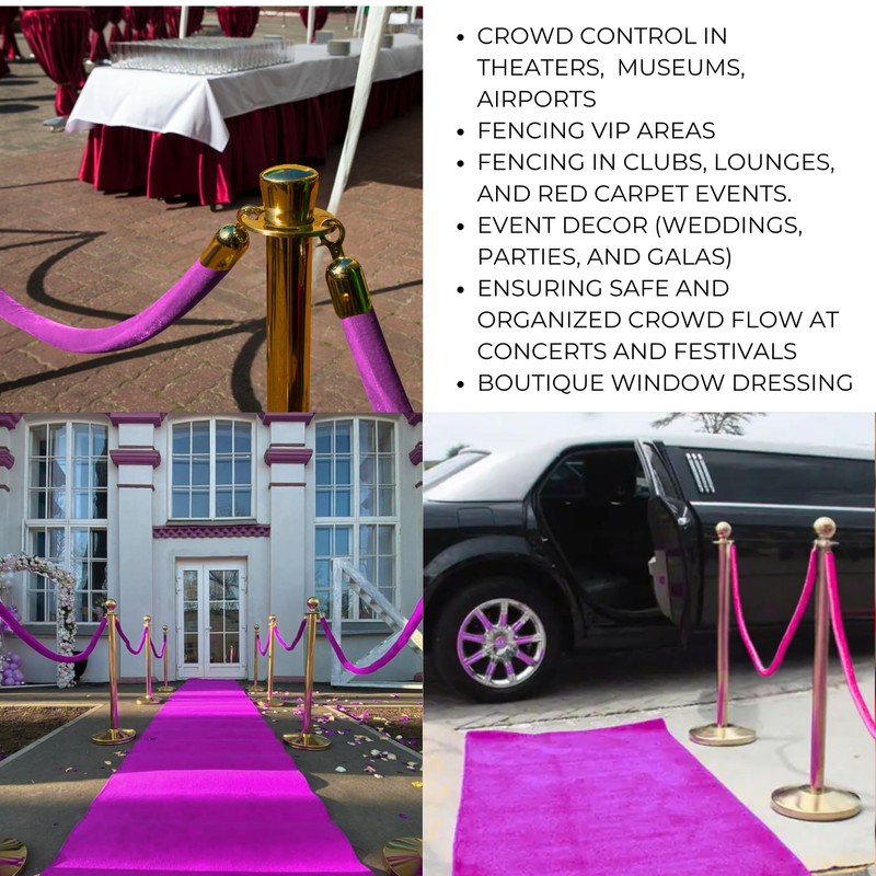 4 PCS Pink Purple Velvet Rope - 5 Ft Barrier