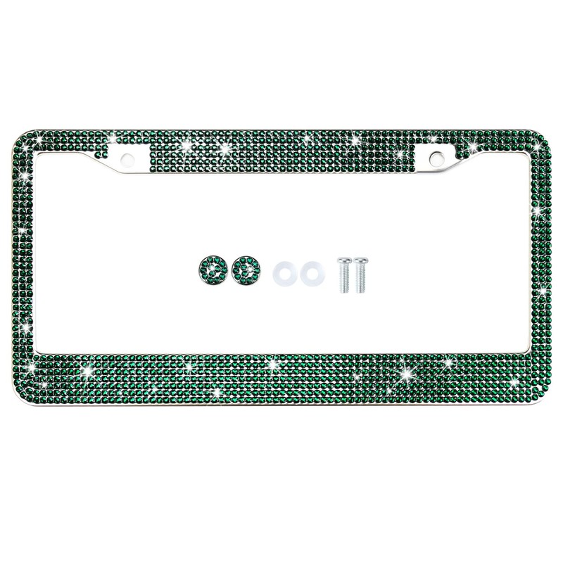 Bling License Plate Frame for Women, Green Diamond Rhinestone License