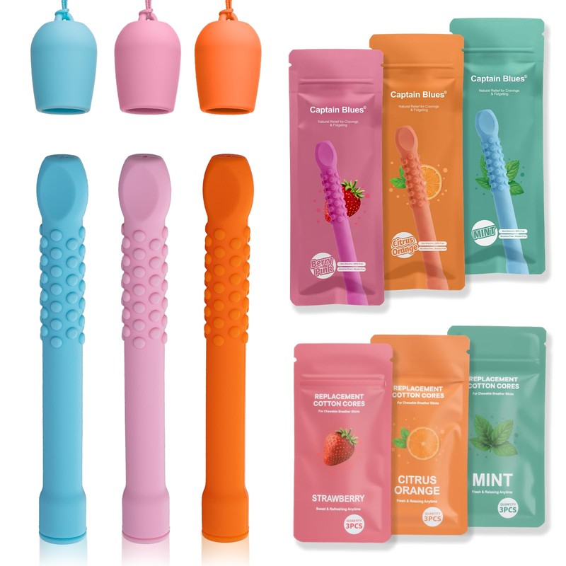 3 Pack Chewable Silicone Aroma Sticks with Essential Oils for