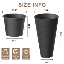 Kante Tall Round Planter Set of 2, 23" H Large Decorative Planter Pots for Outdoor Indoor Garden Patio Front Porch (Black)