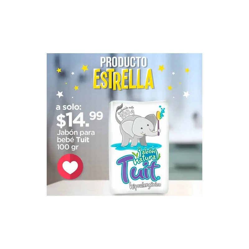Jabón Para Bebé, Tuit, Natural, Hipoalergénico, Barra 100g
