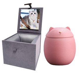 Umberdom Matte Ceramic Cat Ashes Urn, Pink, Large
