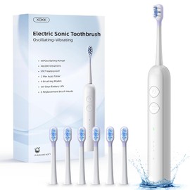 XOKK Electric Toothbrush-Oscillation&Vibration Sonic Electric Toothbrush for Adults with 6 Brush Heads for Travel & Teeth Care, 48000VPM Motor 4 Cleaning Modes 2 Min Timer