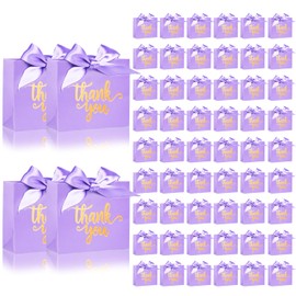 60Pack Mini Thank You Gift Bags, 4.5x1.8x3.9 Inches Purple Paper Gift Bags With Ribbon for Wedding, Candy Favor Boxes, Birthday Party, Baby Shower, Anniversary