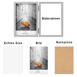 AVEAX Double 13x18 Photo Frame Folding Wooden Picture Frame with Glass Front Stand Vertical Desktop Silver