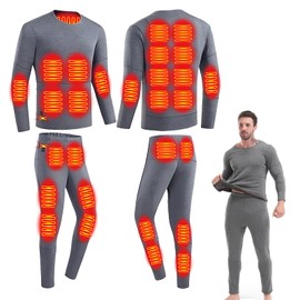 DIMHLCDZA Winter Men Women heated thermal underwear Set USB Constant Temperature 28 Zone intelligent Heated thermals top and bottom set,Suitable for cold winter thermal underwear for skiing&Grey/M