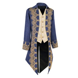 Taamlou Men's Medieval Tailcoat Jacket Embroidery Vintage Gothic Steampunk Tuxedo(YT2303BU,L)