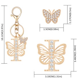 OKAICEN Gold Plated Butterfly Crystal Alphabet Initial Letter Keyring Keychain for Women Girls Key Chains for Wallet Backpack - I
