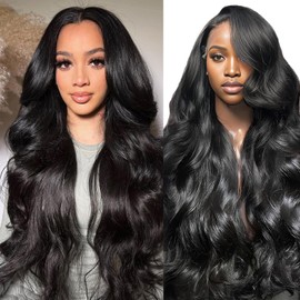 LUCLUEME Body Wave Lace Front Wigs Human Hair 36 Inch 13X6 HD Lace Front Wigs Human Hair 200 Density Glueless Body Wave Wigs Human Hair for Women Natural Black