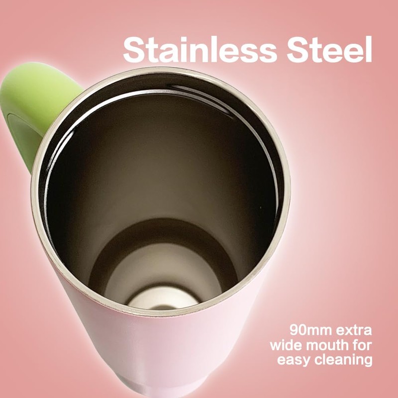 40 oz Insulated Tumbler with Handle & Straw, Stainless Steel