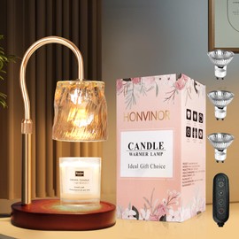 Honvinor Candle Warmer Lamp with Timer & Dimmer, Candle Warmer Height Adjustable, Fits All Jar Scented Candles, Candle Lamp with 3 Bulbs for Home Decor