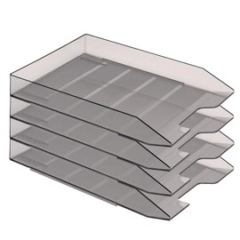 Acrimet Stackable Letter Tray, 4 Tier Front Load Desktop File Organizer, A4 Letter Size, Plastic, Smoke