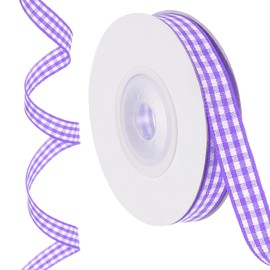 PATIKIL 10 Yards x 0.4" Gingham Plaid Ribbon, Purple and White Gift Wrapping Ribbons for Thanksgiving Bow Wreath Craft Birthday Wedding