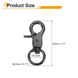 sourcing map 6Pcs Swivel Snap Hook, 13mm(1/2") Trigger Snap Heavy Duty Metal Lobster Claw Clasp Lanyard Clips for Straps Bags Belting Leathercraft, Gun Black