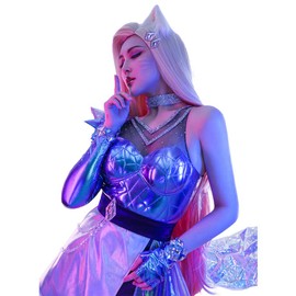 miccostumes Womens Game Leather Outfit Cosplay Costume with Belt and Neck Accessory (Royal Blue, Small)