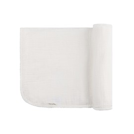 Ely's & Co. Cotton Muslin Swaddle Blanket with Scallop Trim, 1-Pack for Baby Boy or Girl— 100% Cotton Muslin Extra-Large Swaddle Blankets (47” x 47”) Ivory