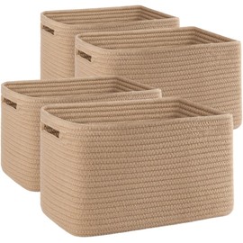 OIAHOMY 4 Pack Storage Baskets for Organizing, Cube Storage Bins for Shelves, Rectangle Storage Baskets With Handles, Woven Baskets for Storage, 12.7''Lx9''Wx7.8''H, Yellow