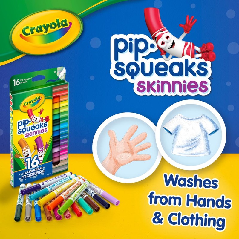 Crayola Pip Squeaks Skinnies Washable Marker Set (16ct), Mini Markers