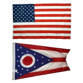 3x5' Ohio Flag & 3x5' United States Flag Bundle - Durable All Weather Nylon & Reinforced Fly End Stitching - Made in The USA