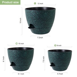 WSMKSZ 12/10/9 inch Large Self Watering Pots, Planter, Plant Pots with Mesh Drainage Holes for Indoor Outdoor Garden Plants, Plastic Flower Pots with Deep Reservoir, Black with Green Speckles