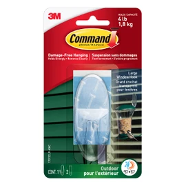 Large Clear Window Hook, with Outdoor Strips ,1 Count