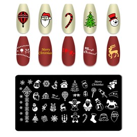 JCAKES 5Pcs Christmas Nail Stamp Snowflake Stamping for Nails Festival Nail Stamping Plates Xmas Nail Design Stamp Nail Art Template Acrylic Nail Tools with Nail Stamper, Scraper