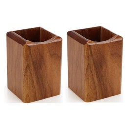 SHOPUKASA 2 Pack Wood Pen Pencil Holder Stand Multi Purpose Natural Wood Pencil Cup Pot Desk Organizer Storage Box (2 Pack Walnut Color)
