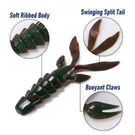 Dr.Fish 10 Pack Crawfish Soft Lure 4.7'' Plastic Soft Fishing Lures Jig Trailer Crayfish Bait Bass Fishing Swimbait Walleye Bluegill Panfish Salmon Freshwater Watermelon