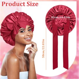 Silk Hat, Adjustable Silk Hood for Sleeping with Elastic Band, Soft Night Hat for Women and Girls, All Hair Types, Breathable, Red