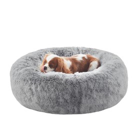BedStill 30 inches Donut Dog Bed for Medium Dogs,Calming Fluffy Round Pet Bed with Removable & Washable Cover,Fits up to 45 lbs Pets(Dark Grey,Medium)