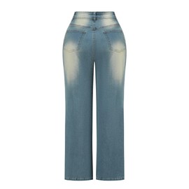 THUNDER STAR Womens High Waisted Wide Leg Jeans Stretchy Distressed Denim Pants A Blue XS