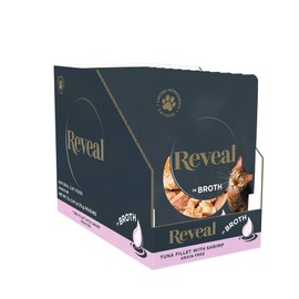 Reveal Natural Wet Cat Food, 12 Count, Grain Free, Limited Ingredient Cat Food Pouches, Tuna with Shrimp in Broth, 2.47 oz Pouches